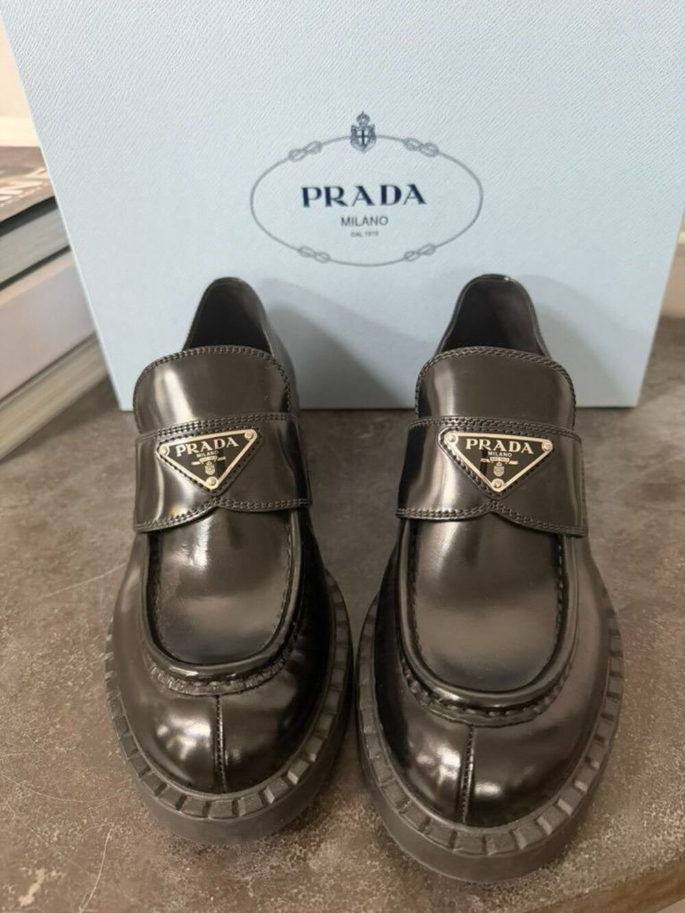 PRADA Chocolate brushed leather loafers Black Size 37 7 - Picture 2 of 9